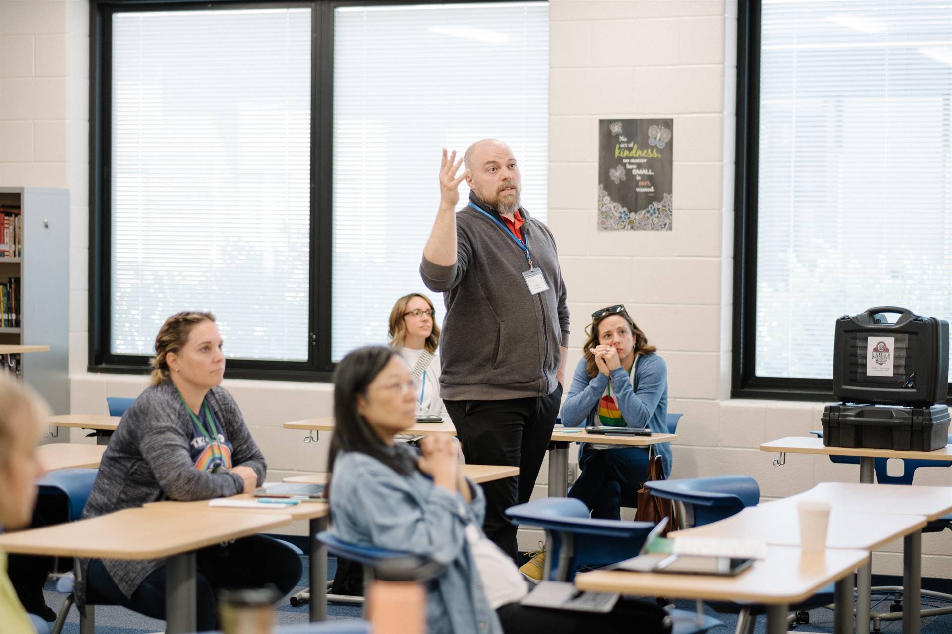 Presenter describes situation to attendees